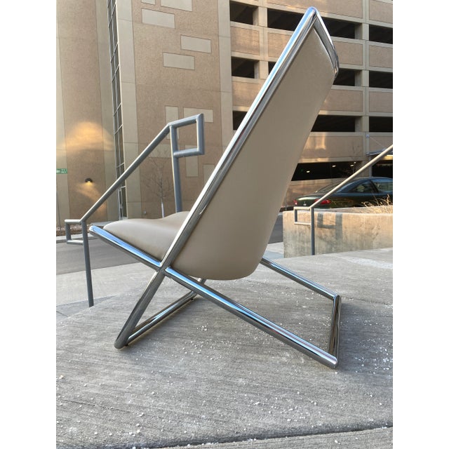 Mid 20th Century Tubular Chrome & Leather Scissor Chair Attributed to Ward Bennett For Sale - Image 10 of 13