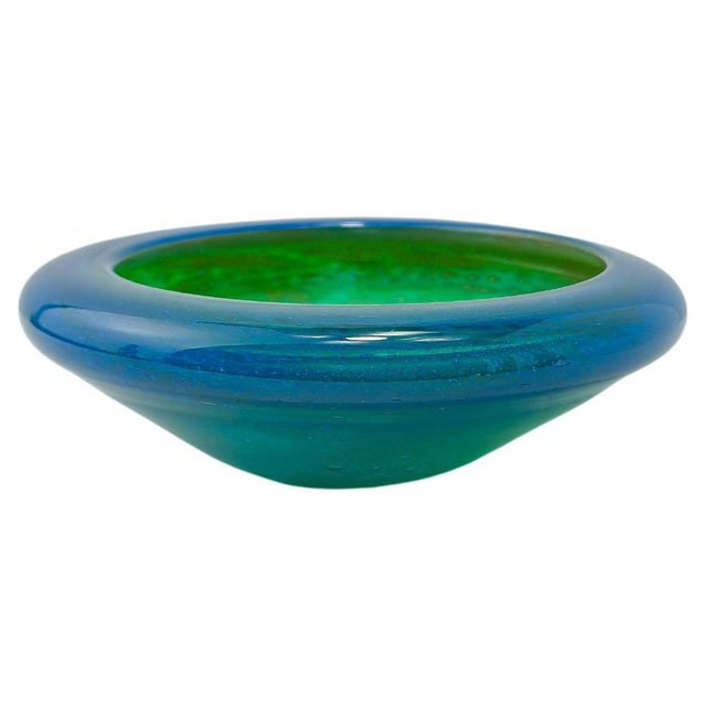 Blue Small Azure Blue and Green Mdina Glass Bowl by Michael Harris, 1970s For Sale - Image 8 of 8