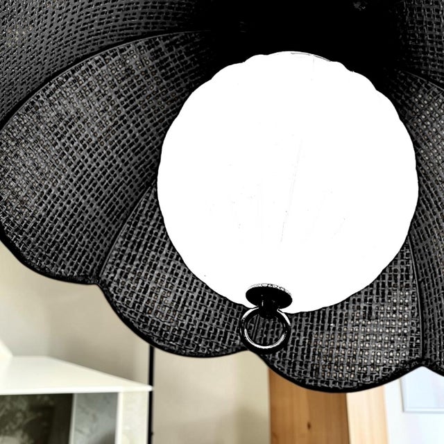 Mid Century Modern 70's Dark Brown Cane Wicker Rattan Pendant Lamp Hanging Light Fixture For Sale - Image 4 of 12
