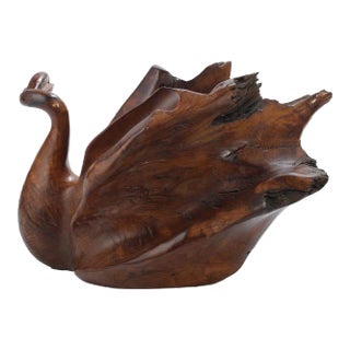 Swan (Large Free-Form Carved Polished Hardwood Bird Sculpture), G. Mille For Sale