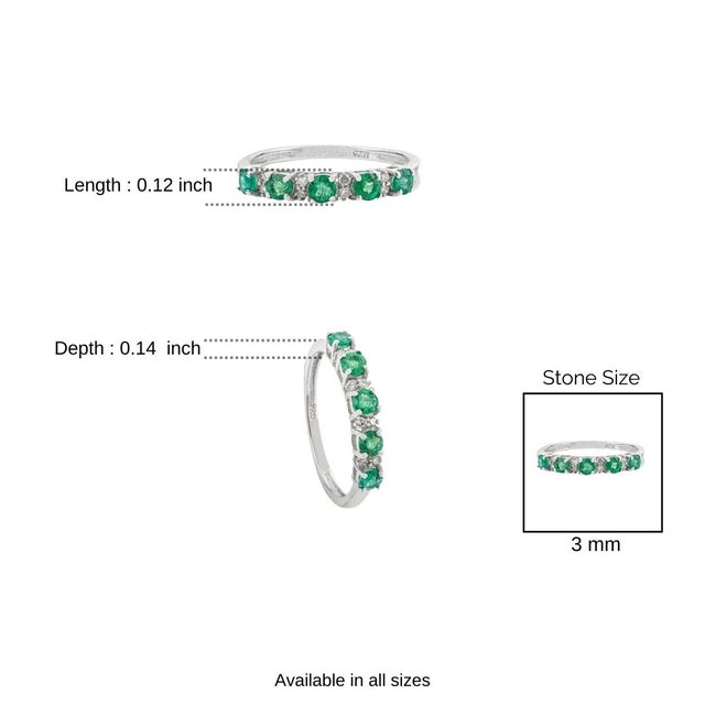 Half Eternity 0.58 CTW Emerald & Diamond Alternating Stackable Band Ring for Women - Size 6 For Sale - Image 9 of 11