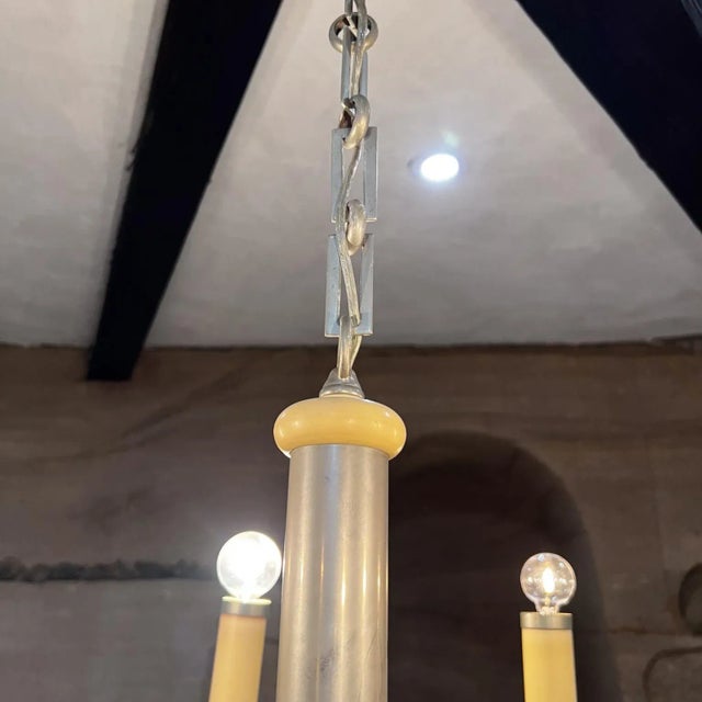 1940s Art Deco Chandelier, Eight Arm, Bakelite & Chrome, 34x31 Inches For Sale In San Diego - Image 6 of 11