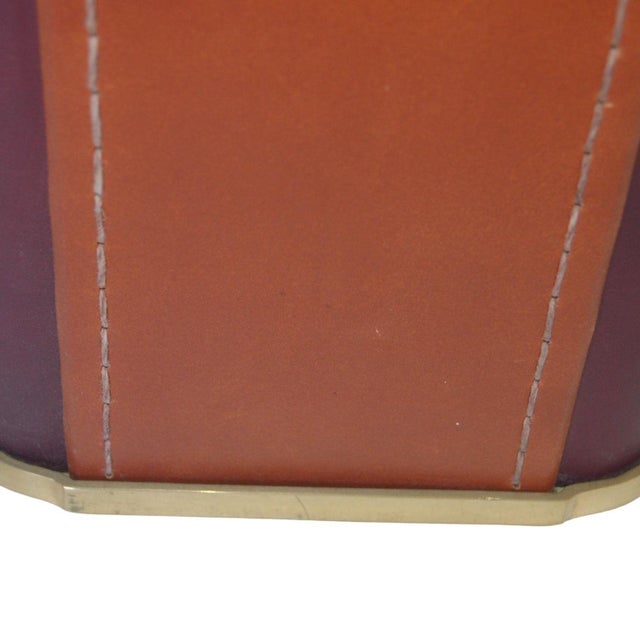 1970s Two-Toned Square Leather Wrapped Table Lamp With Gold Trim For Sale - Image 9 of 12