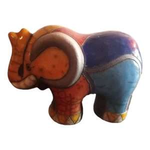1970s South African Fenix Raku Trunk-Up Elephant Figurine