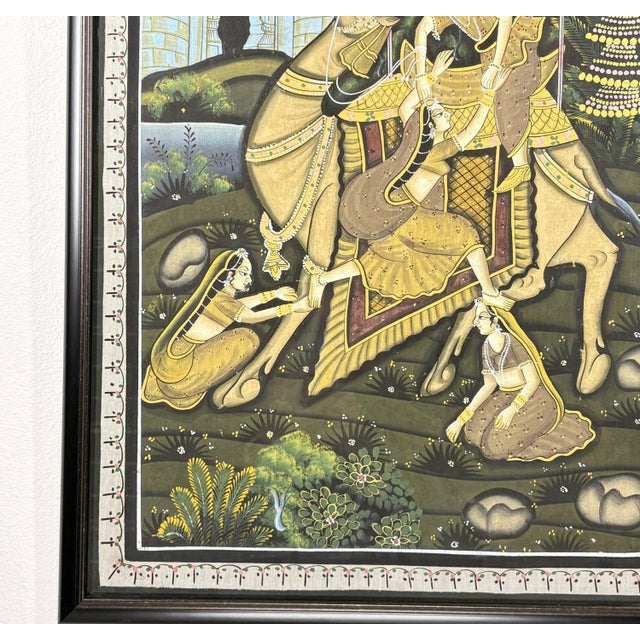 Vintage Indian Miniature-Style Painting on Woven Cloth – "The Runaway Lovers" Motif For Sale - Image 4 of 6