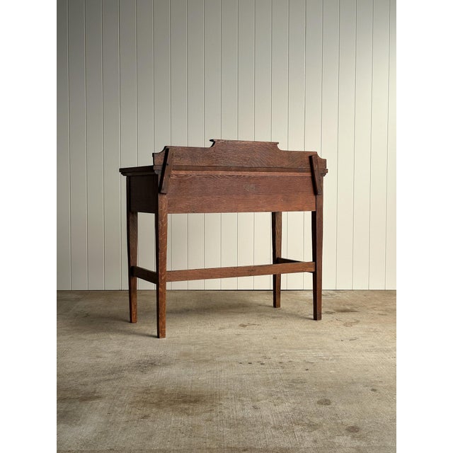 Antique Quarter Sawn Oak Console Table With Carved Gallery Back For Sale - Image 14 of 17
