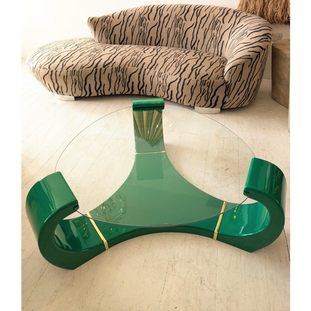 Large Vintage Postmodern American Green Lacquer and Gold Coffee Table in the style of Karl Springer, 1980s For Sale - Image 16 of 16
