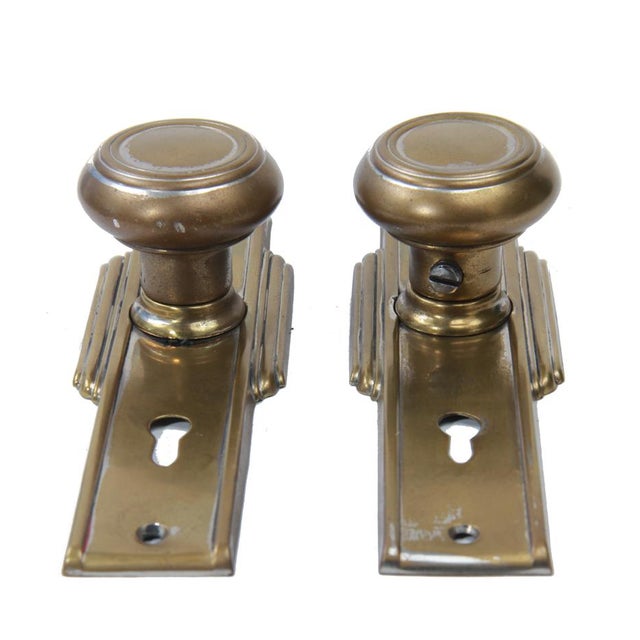 1930s American Brass Plated Art Deco Door Knobs and Plates a Pair Chairish