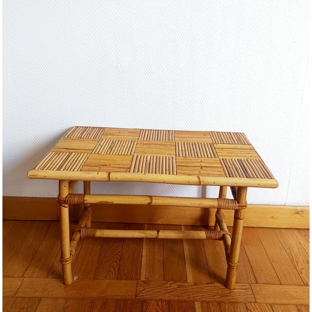Vintage Bamboo Coffee Table in the style of Audoux Minet, 1970s, in Very Good conditions. Designed 1970 to 1979