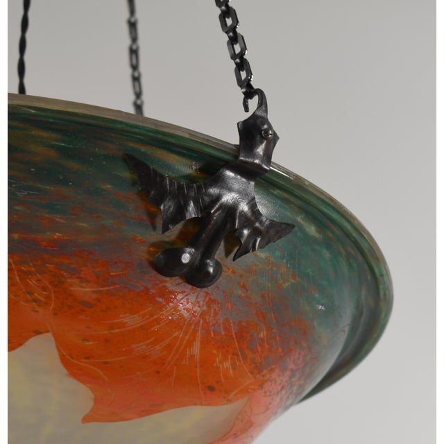 Large French Art Deco Pendant Light by Le Verre Francais Schneider - 1925 Cameo Chandelier France For Sale - Image 13 of 17
