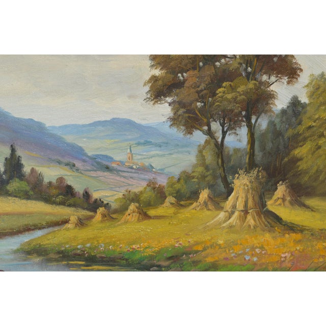Impressionist Mid Century Danube Valley Harvest Landscape by Weber For Sale - Image 3 of 6
