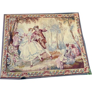 An Antique Wall Hanging French Tapestry With Romantic Subject For Sale