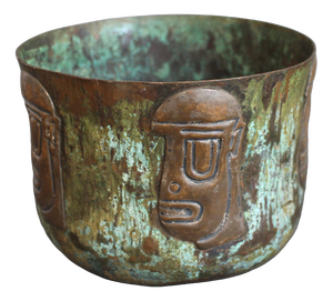 Hammered Copper Cachepot with Ancestral Face Frieze by Graziella Laffi, 1960s-1970s