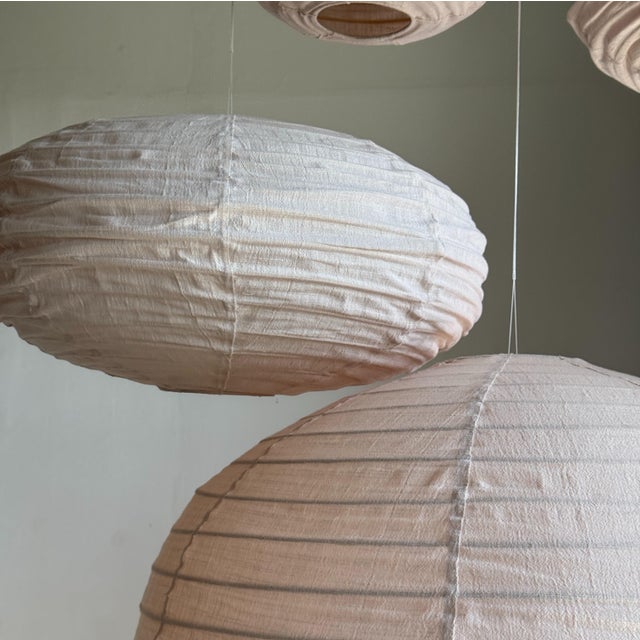 Japanese Pendant Light in Rattan and Natural Linen For Sale - Image 18 of 18