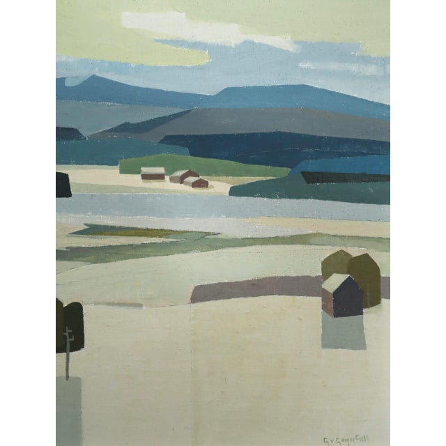 Mid-Century Modern 'Light Over the Valley' Swedish Original Semi-Abstract Landscape Oil Painting, Framed For Sale - Image 11 of 13