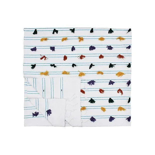 Moroccan Berber Blanket W/ Blue Stripes For Sale - Image 4 of 4