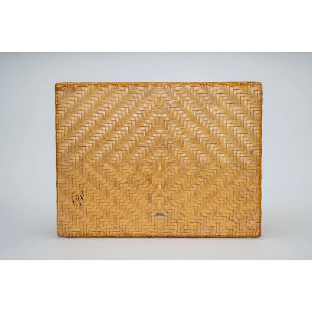 Vintage Woven Leather and Wood Hinged Monumental Box Rattan Style Pagoda Style For Sale - Image 14 of 15
