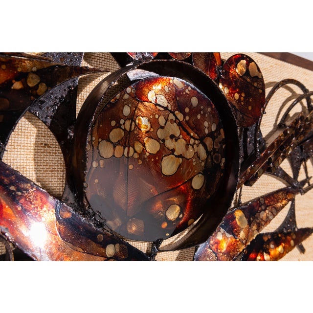 Brown Danish Brutalist Wall Decoration in Metal & Wood & Jute by Henrik Horst, 1976 For Sale - Image 8 of 13