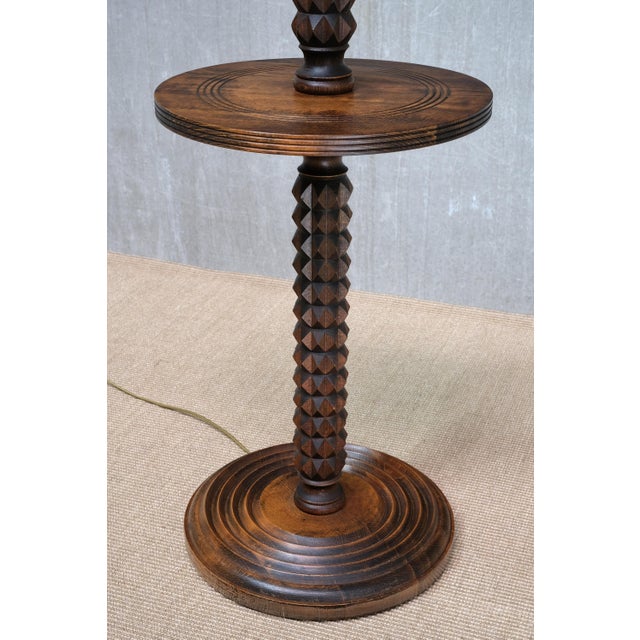 Brown Sculptural Floor Lamp with Table in Oak and Linen from Charles Dudouyt, France, 1940s For Sale - Image 8 of 13