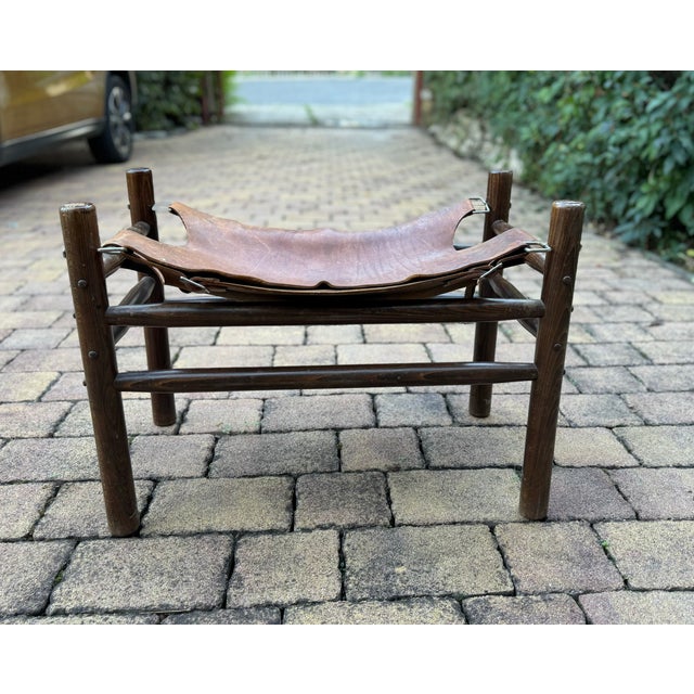 Mid-Century Modern Leather Safari Stool, 1960s For Sale - Image 3 of 8