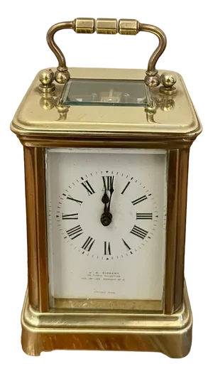 Edwardian Miniature Brass Carriage Clock by J C Vickery, London, 1905