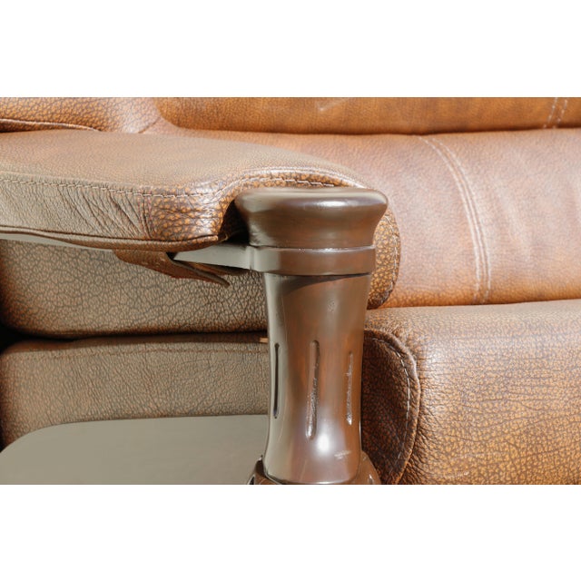 1970s Sculptural Brown Leather Sofa With Solid Wood Frame, Modernist Postmodern Lounge Couch Design For Sale In Los Angeles - Image 6 of 18