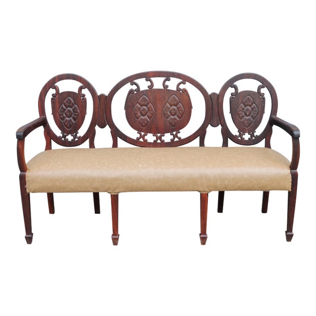 Traditional Solid Mahogany Carved Wood Bench/ Sofa For Sale