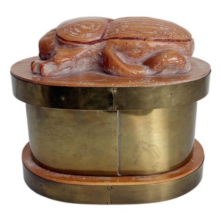 1970s Scarab Beetle Brass & Wood Box by Sarreid, Attributed For Sale