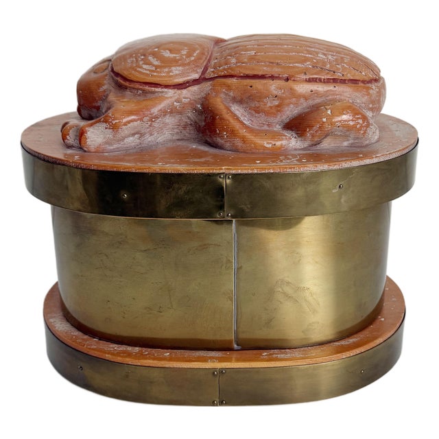 1970s Scarab Beetle Brass & Wood Box by Sarreid, Attributed For Sale