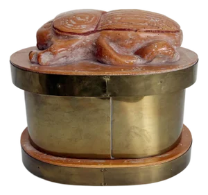 1970s Scarab Beetle Brass & Wood Box by Sarreid, Attributed