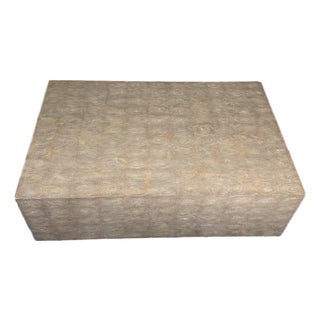 Theodore Alexander Whorlds Away Cube Coffee Table – Bleached Oyster Veneer, Textured Parquetry (Model 5105-349) For Sale