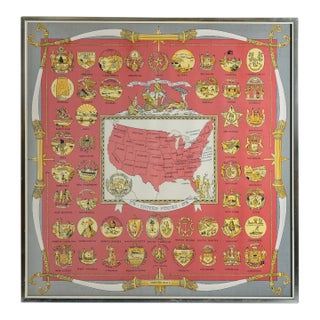 Vintage Framed Hermes Scarf "Arms of the United States" 1776-1976 Bicentennial Edition 90cm For Sale