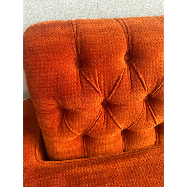 Mid-Century Modern 1970s Orange Velour Tufted Armless Sofa For Sale - Image 3 of 8