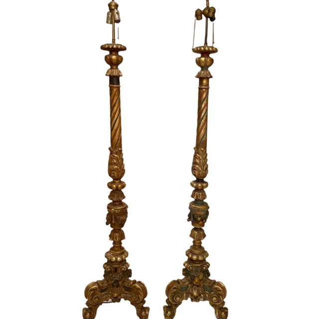 Pair Antique Floor Lamps Early 20th C. Venetian Style Renaissance Revival 73"h For Sale - Image 15 of 18