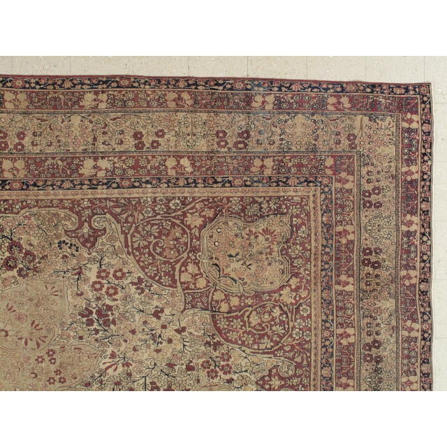 Antique Lavar Kerman Carpet, Fine Persian Oriental Rug Jewel Blue, Gold and Navy For Sale - Image 13 of 18