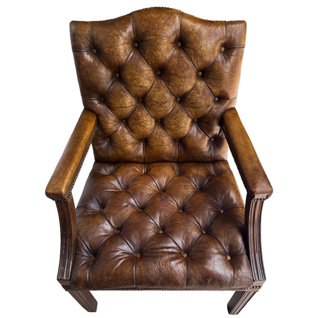 Cinnamon Large Gainsborough Library Armchair of Tufted Leather From England For Sale - Image 8 of 15
