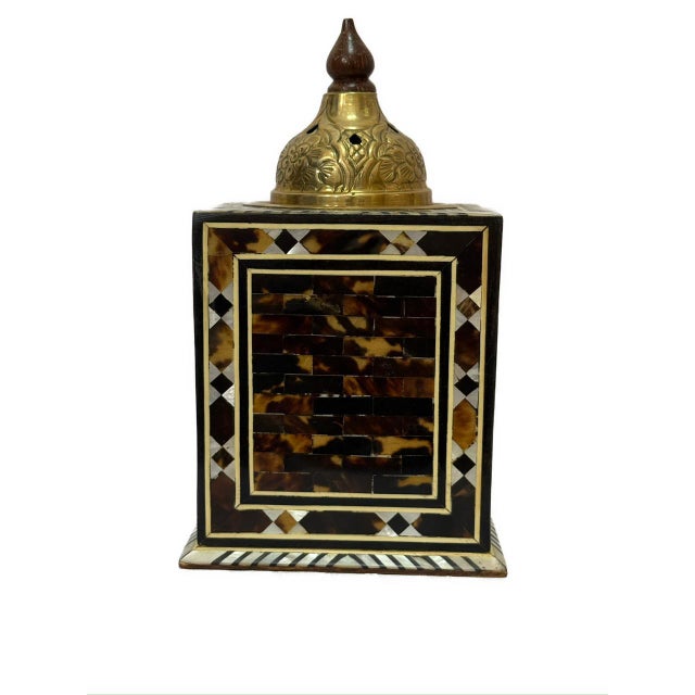 Traditional Handmade Wooden Incense Burner With Drawers & Brass Lid For Sale - Image 3 of 6