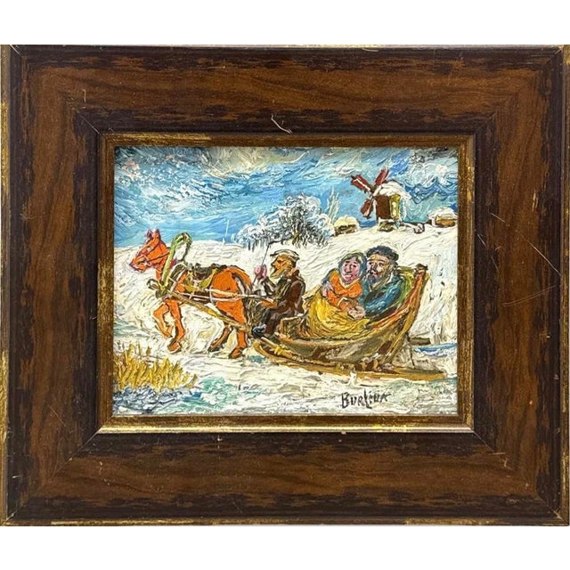 White Winter Scene of Couple in a Sleigh by David Burliuk For Sale - Image 8 of 8