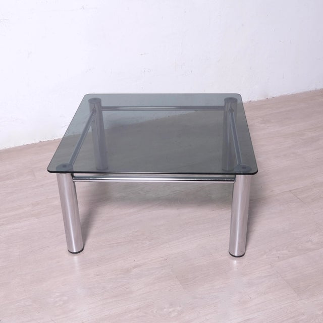 Modern Chromed Metal and Smoked Glass Coffee Table, 1970s For Sale - Image 3 of 12