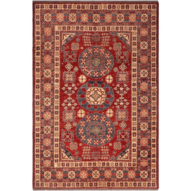 Rustic Super Kazak Red/Blue Wool Rug - 5'3'' X 6'3'' For Sale - Image 9 of 10