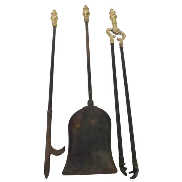 Late 20th Century 4-Piece Brass and Iron Fireplace Tool Set by Rostrand For Sale - Image 9 of 12
