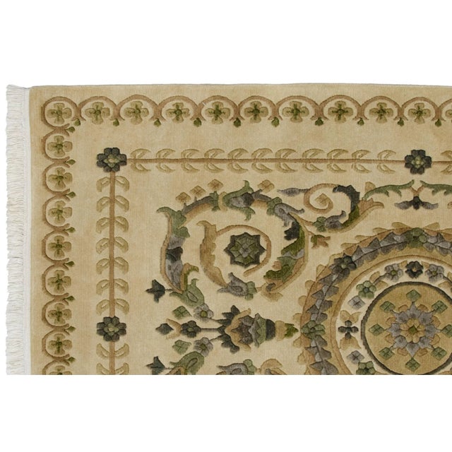 Metal Vintage Indian Savonnerie Design Rug - 4' X 5'9" For Sale - Image 7 of 10