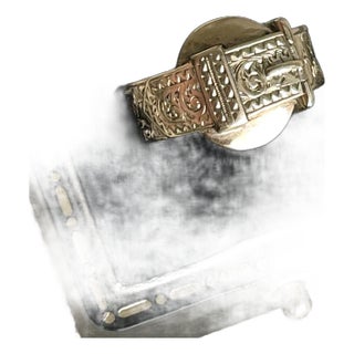 Antique Victorian 9k Gold and Black Enamel Buckle Locket Ring, Dated 1868, Size 6 For Sale