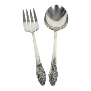 1950s Mid-Century Modern Set of Silverplate Serving Utensils Evening Star by Oneida Casserole Spoon Fork Two 2 For Sale
