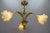 French Art Nouveau Brass and Glass 3-Light Iris-Shaped Chandelier, 1910s For Sale - Image 10 of 18