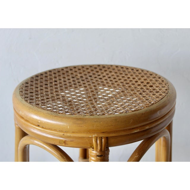1970s Thonet Style Woven Cane and Rattan Low Stool Vintage Mid-Century For Sale - Image 9 of 11