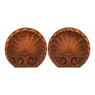 Pair of Early 20th Century Danish Carved Oak Scallop Shell Ornaments For Sale