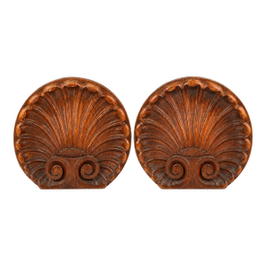 Pair of Early 20th Century Danish Carved Oak Scallop Shell Ornaments