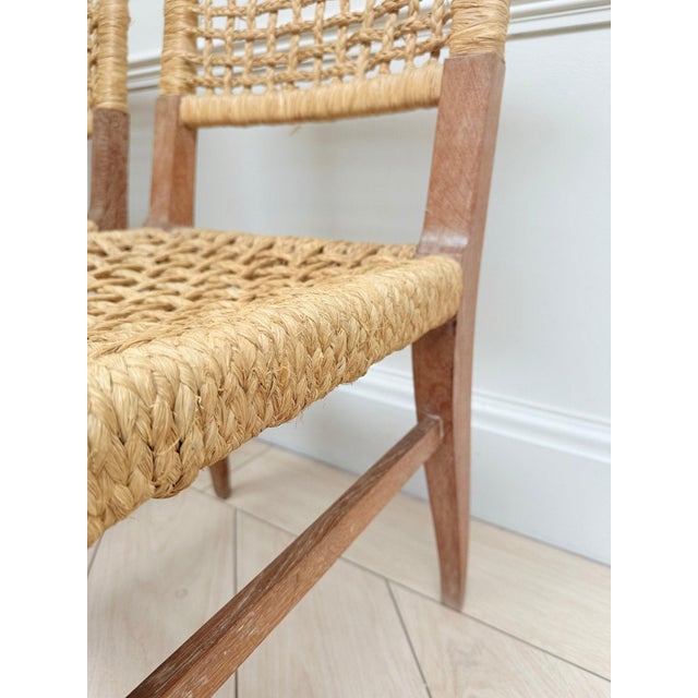 Mid-Century French Woven Abaca and Oak Side Chairs attributed to Adrien Audoux & Frida Minet, 1950s, Set of 2 For Sale - Image 4 of 12