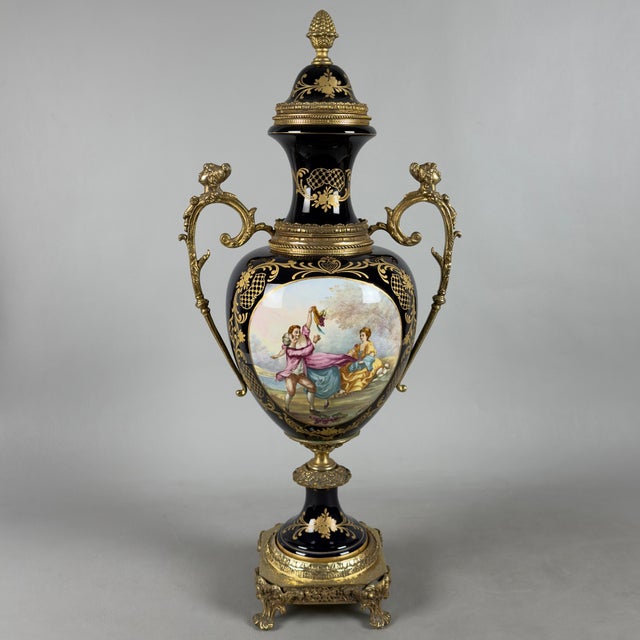 Antique French Amphora Vase in Porcelain and Brass For Sale - Image 15 of 15